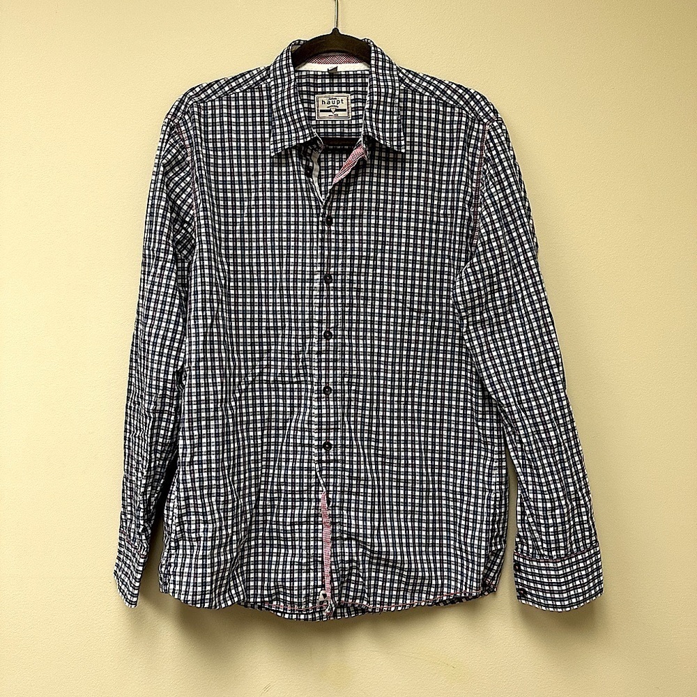 Haupt checkered Men’s Button Down Size L 41/42 Neck 16.5